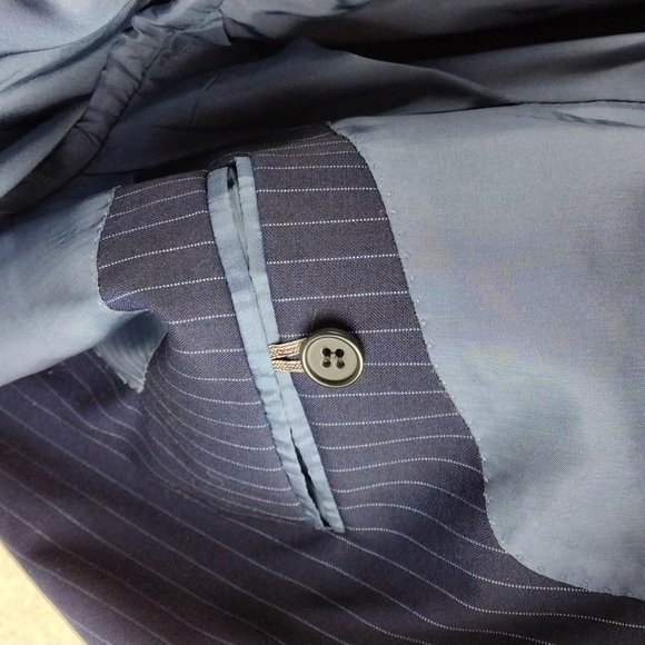 Coppley Navy Blue Pinstripe Wool One Notched Single-Breasted Classic Suit Jacket - Picture 8 of 14